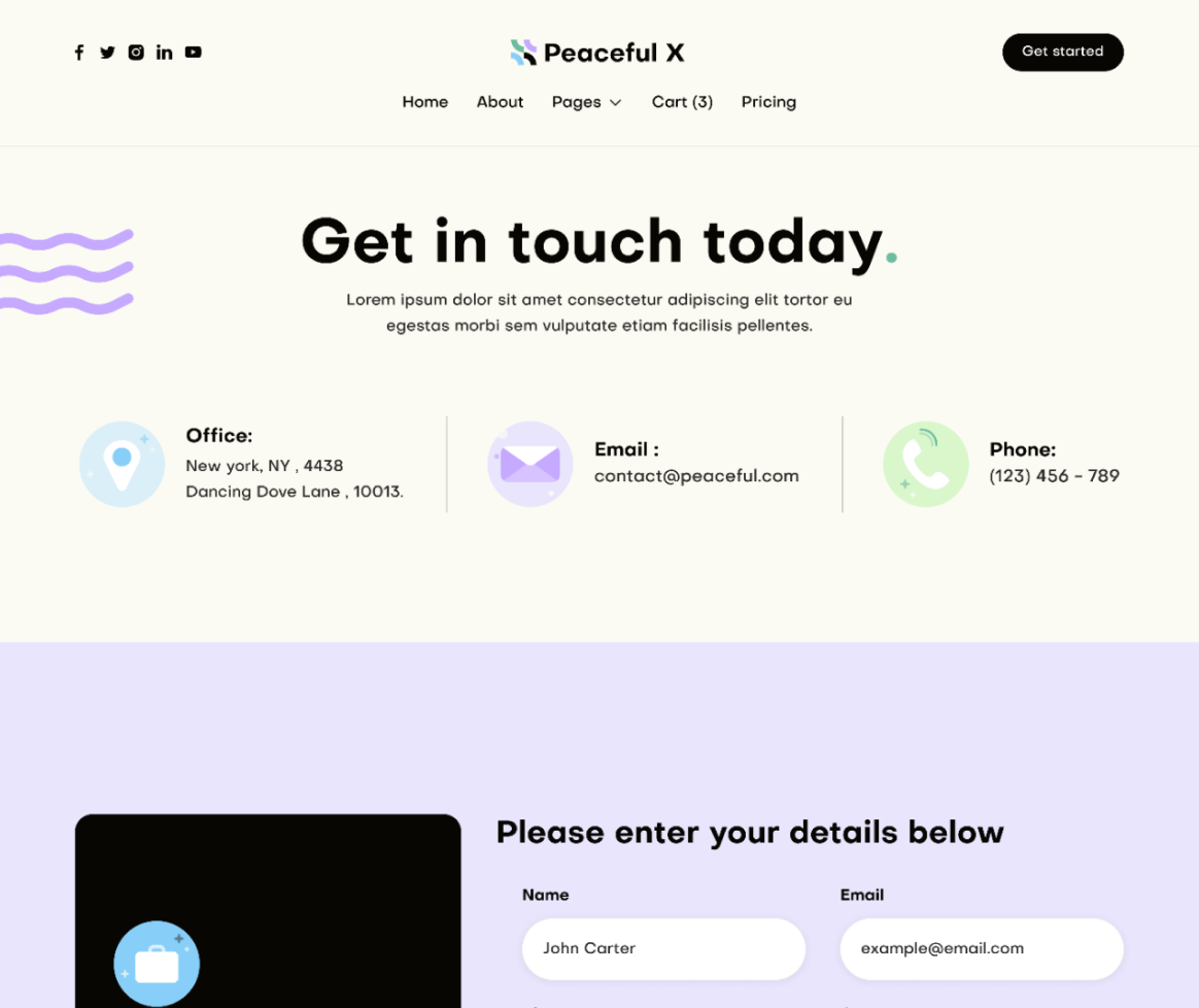 Peaceful X - Contact V1 Main Page Multi Purpose Startup Webflow Template