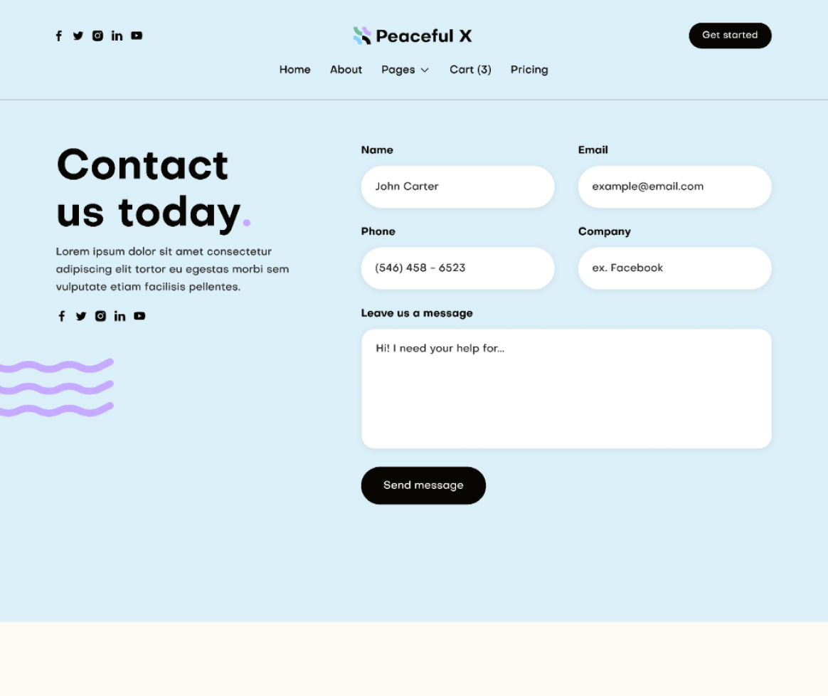 Peaceful X - Contact V2 Main Page Multi Purpose Startup Webflow Template