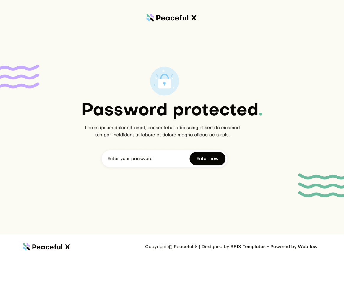 Peaceful X - Password Protected Utility Page Multi Purpose Startup Webflow Template
