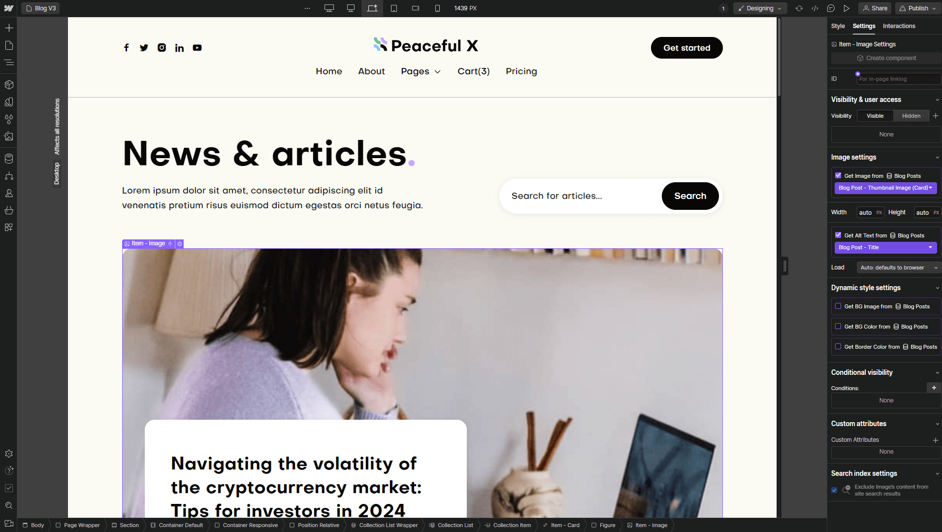 Peaceful X - Webflow Template And UI Kit CMS Content