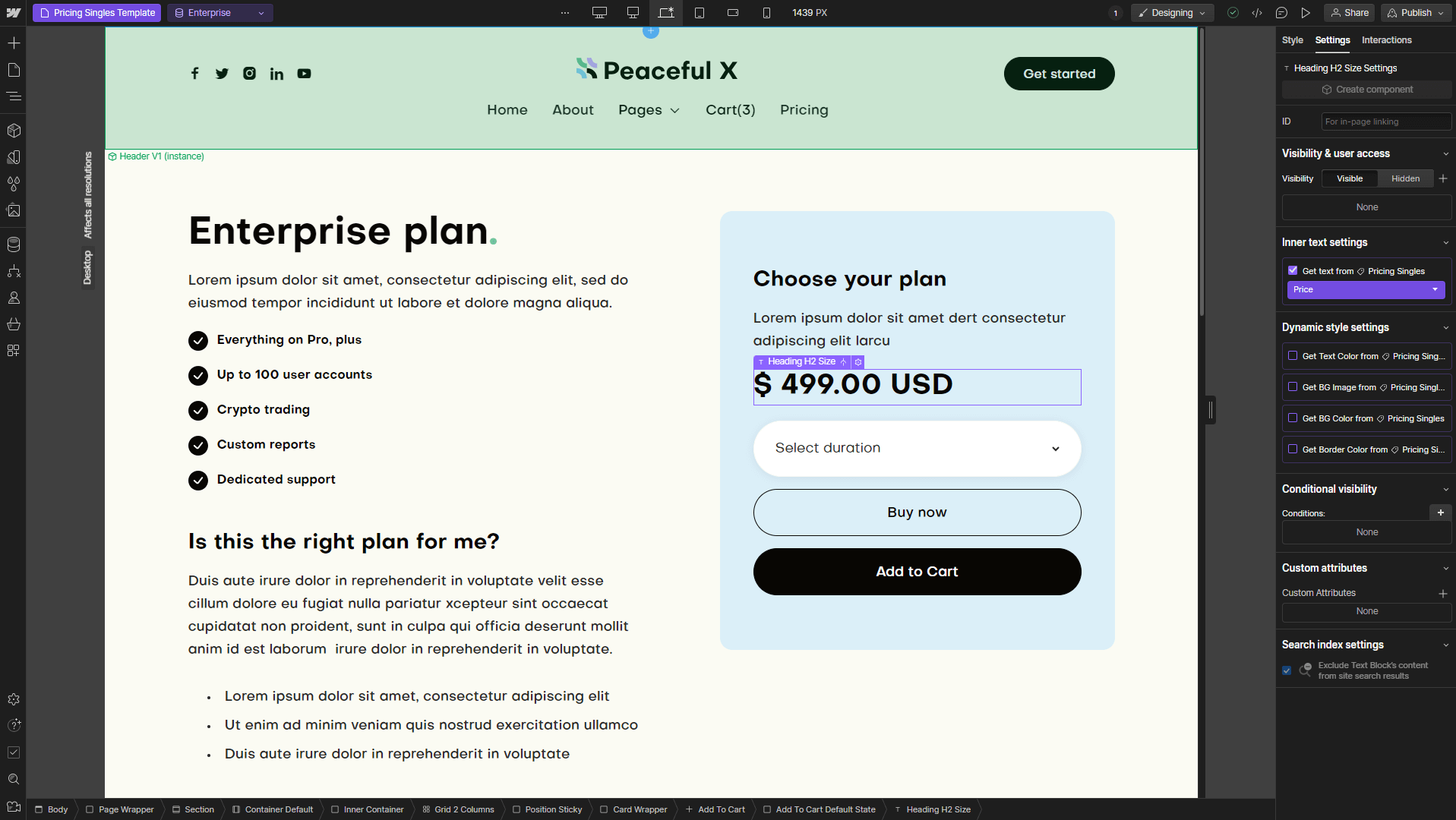 Peaceful X - Webflow Template And UI Kit Ecommerce Page