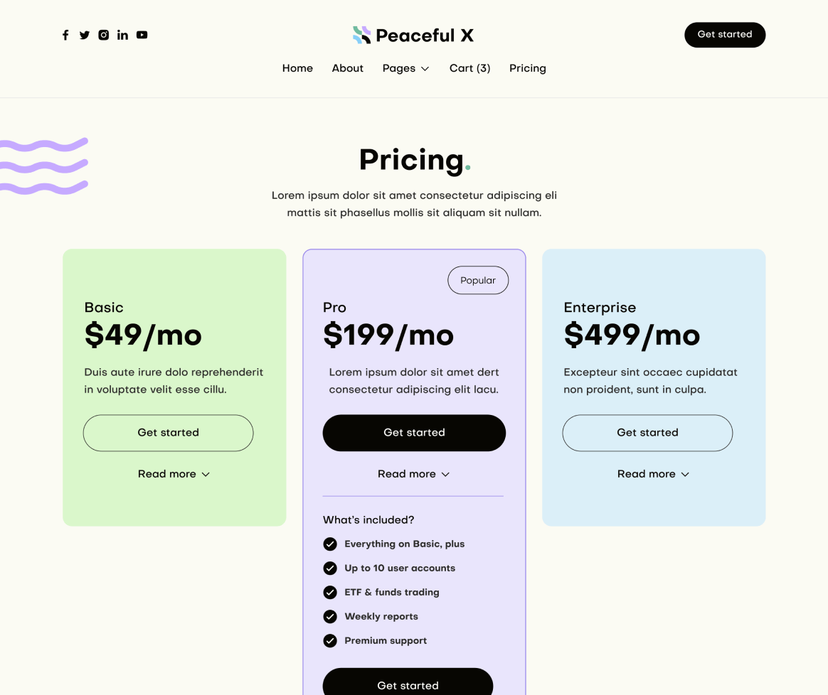 Peaceful X - Pricing Page - Multi Purpose Startup Webflow Template