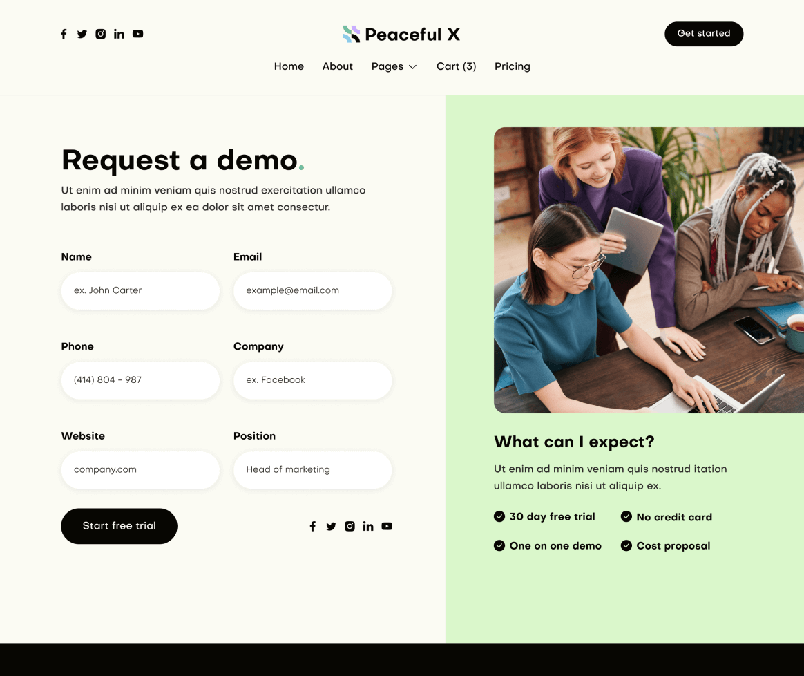 Peaceful X - Request A Demo Page - Multi Purpose Startup Webflow Template