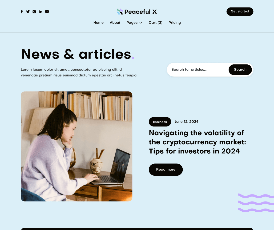 Peaceful X - Blog V1 Page - Multi Purpose Startup Webflow Template
