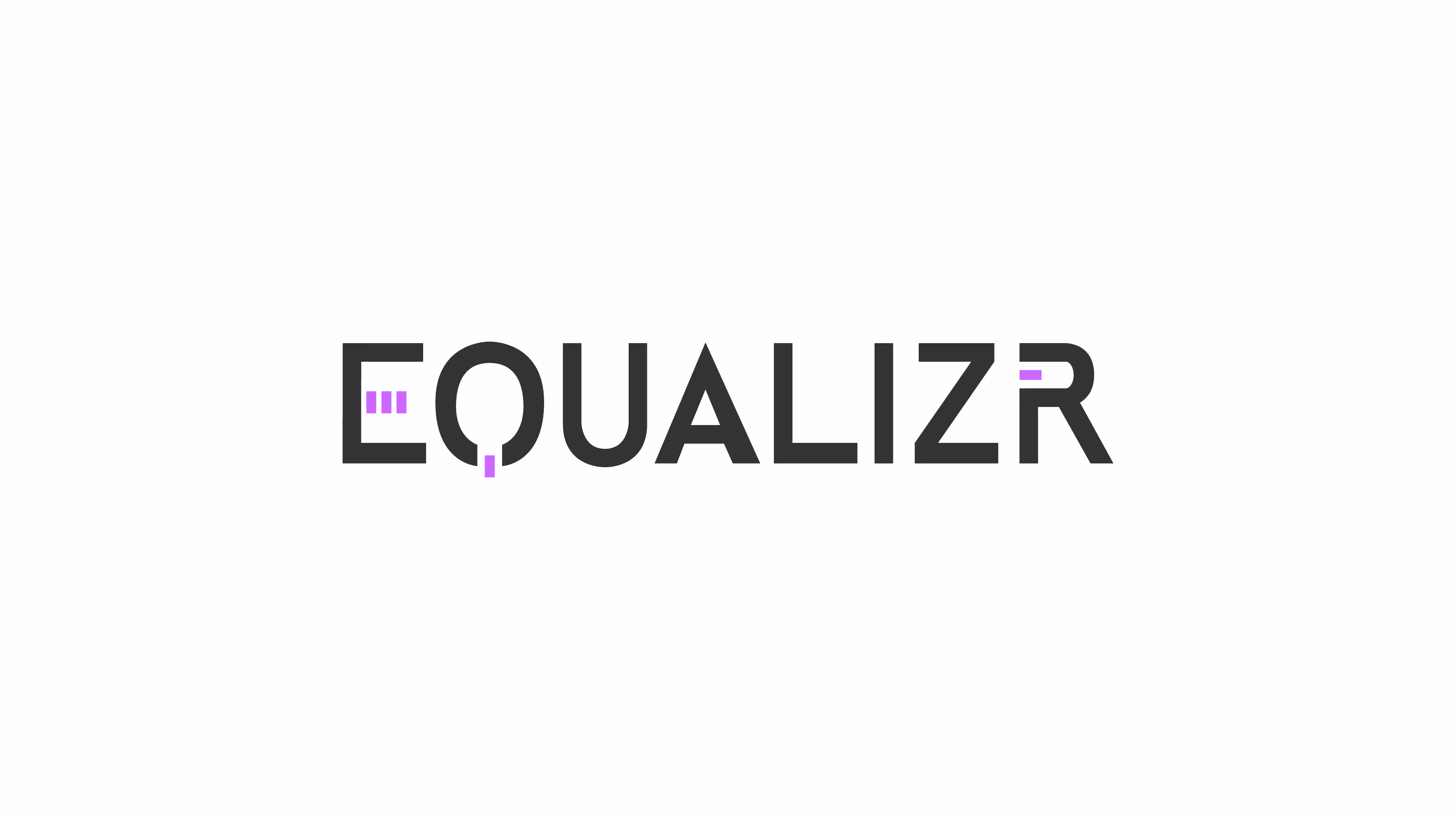 Flat presentation of the EQUALIZR logo with visual emphasis on the letters E, Q, and R using purple equalizer-style accents.