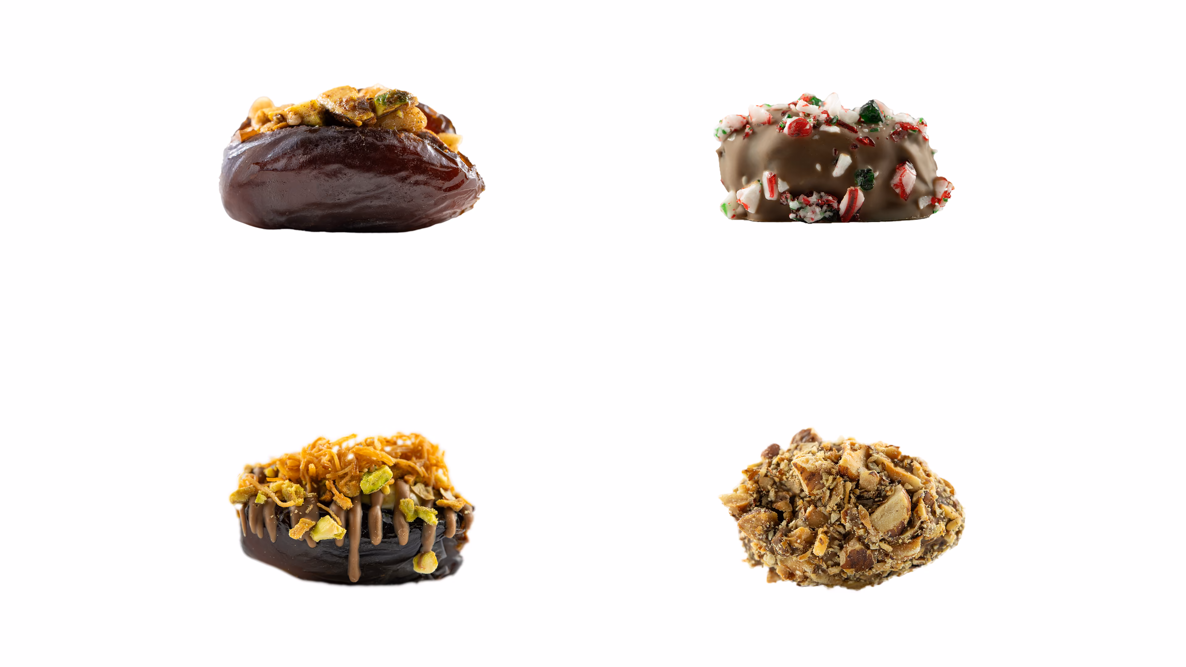 Photography system board showing six isolated Ajwi YYC filled date products arranged in a clean two-column photography layout.