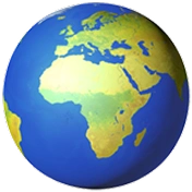 3D globe showing Africa, Europe, and parts of Asia and the Middle East over a blue ocean background.