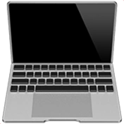 Top-down view of a silver laptop with a black screen and keyboard.