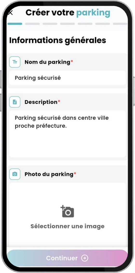 Création d'une annonce de place de parking dans l'app Pep's : nom, description et photo