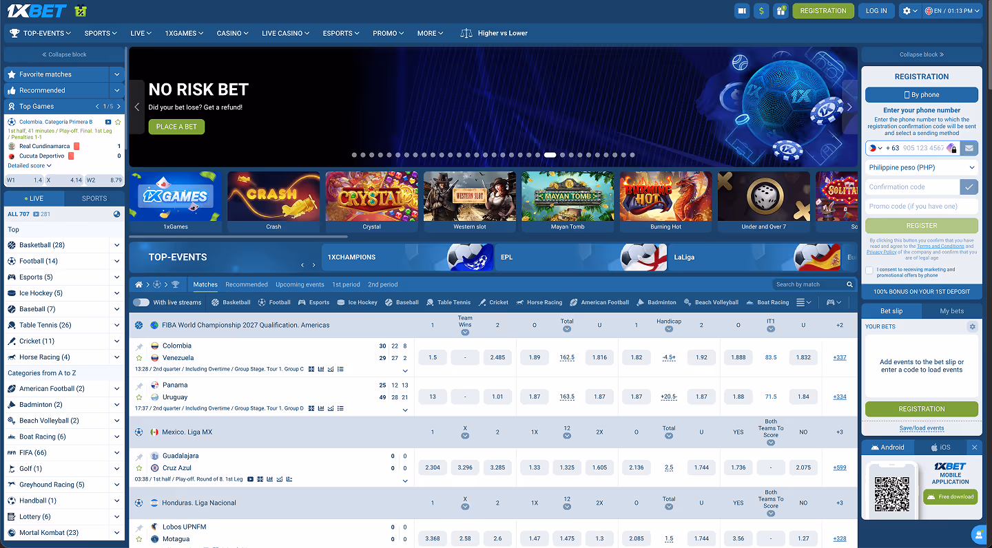 1xBet Screenshot Homepage