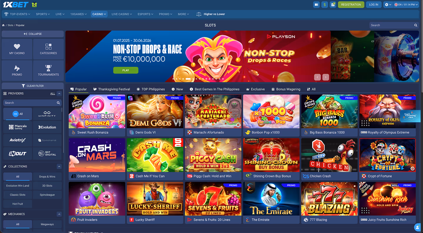 1xBet Screenshot Casino Page