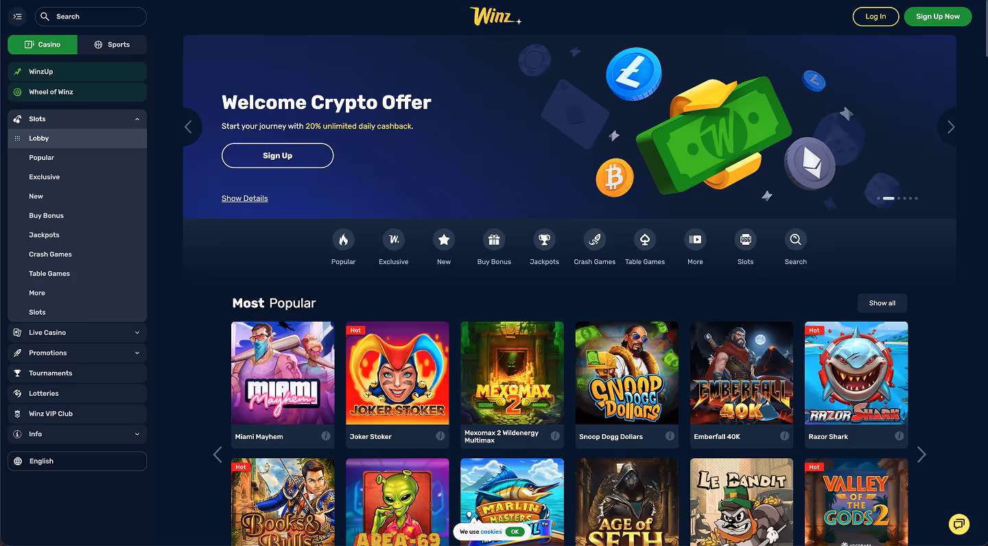 Winz Casino Screenshot Slots Lobby