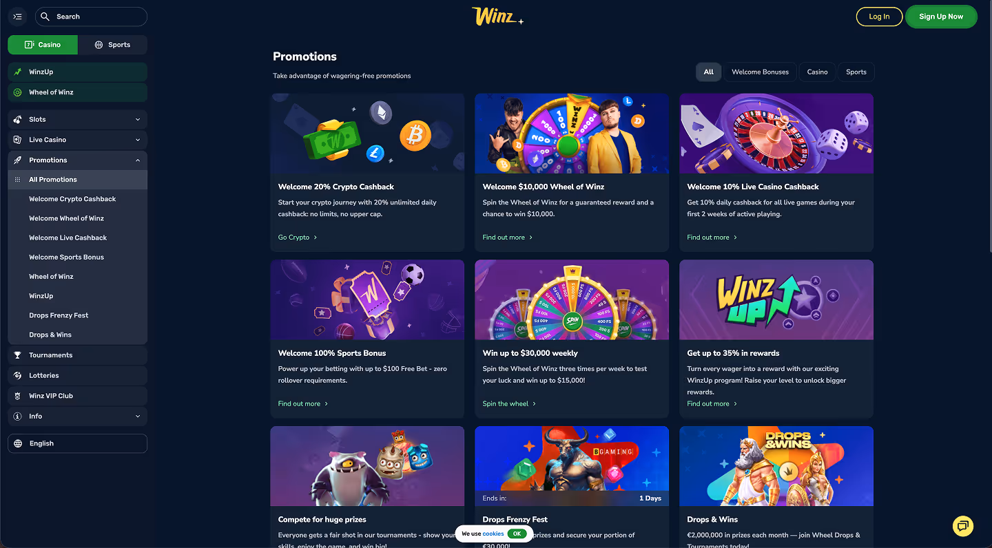 Winz Casino Screenshot Promotions