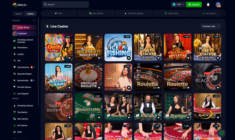 Bets.io Casino Live Games Desktop Screenshot