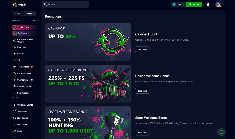 Bets.io Casino Promotions Desktop Screenshot
