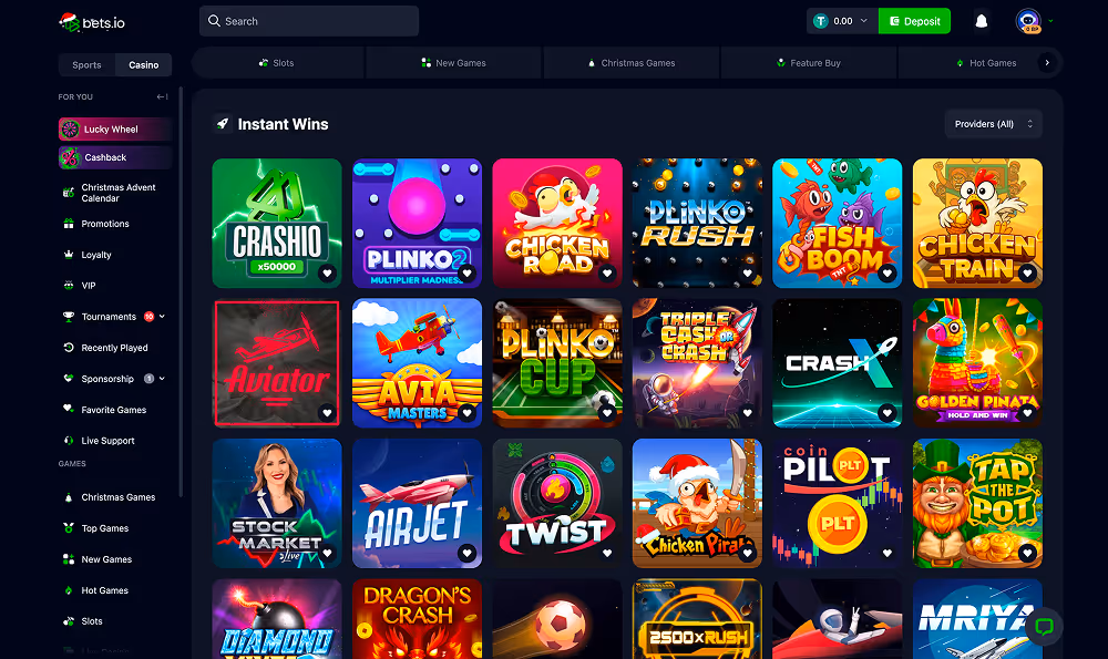 Bets.io Casino Instant Win Desktop Screenshot