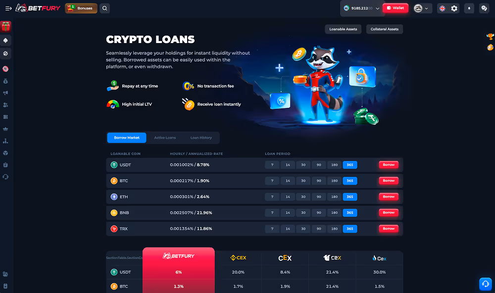 BetFury Casino Crypto Loans Desktop Screenshot