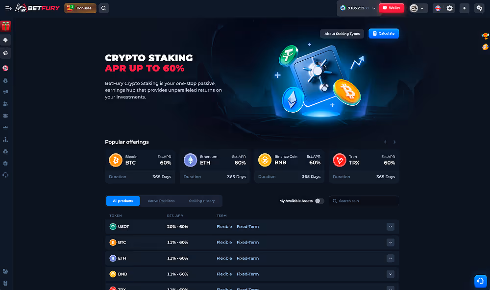 BetFury Casino Crypto Staking Desktop Screenshot