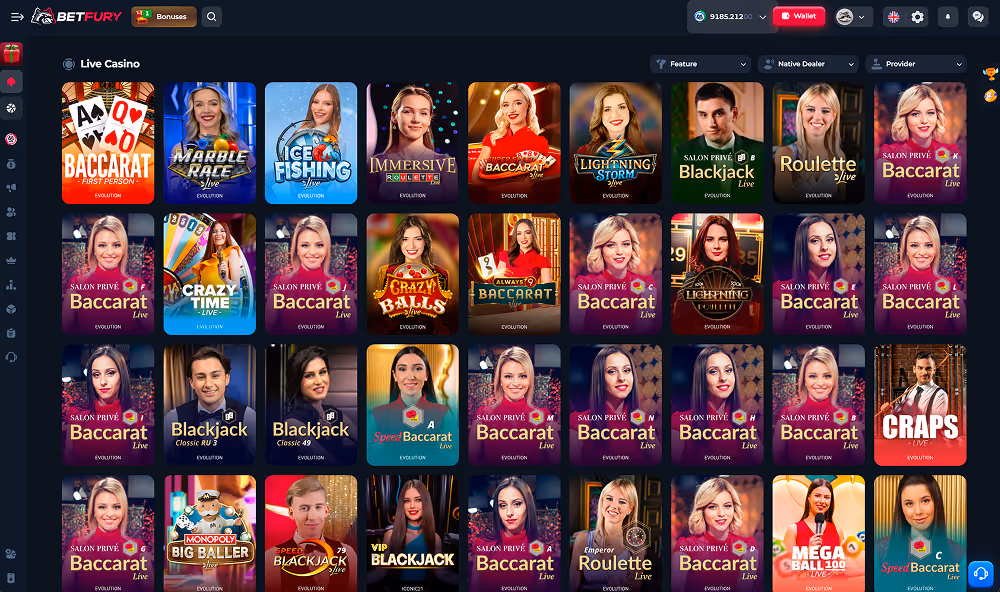 BetFury Casino Live Games Desktop Screenshot