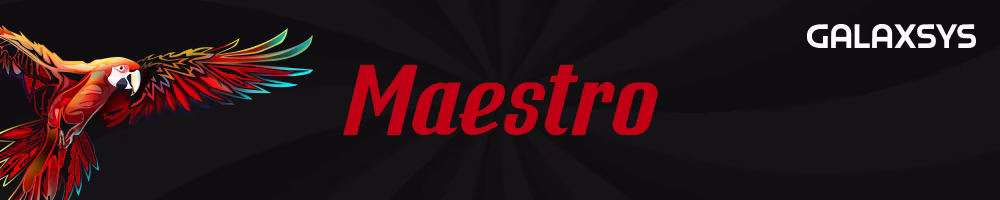 A banner featuring graphics and logo of Maestro game by Galaxsys