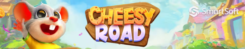A promotional banner for casino game Cheesy Road by Smartsoft