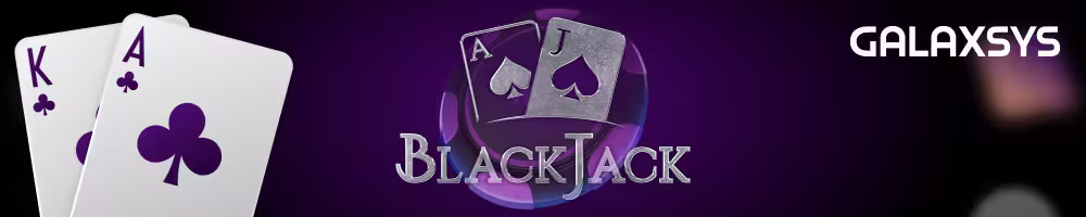 A promotional banner for casino card game Blackjack by Galaxsys