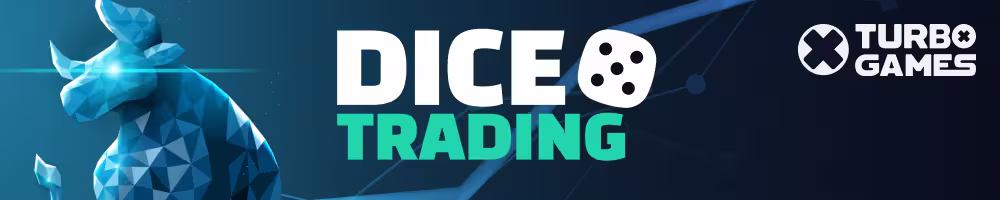 A promotional banner for casino dice game trading Dice by Turbo Games
