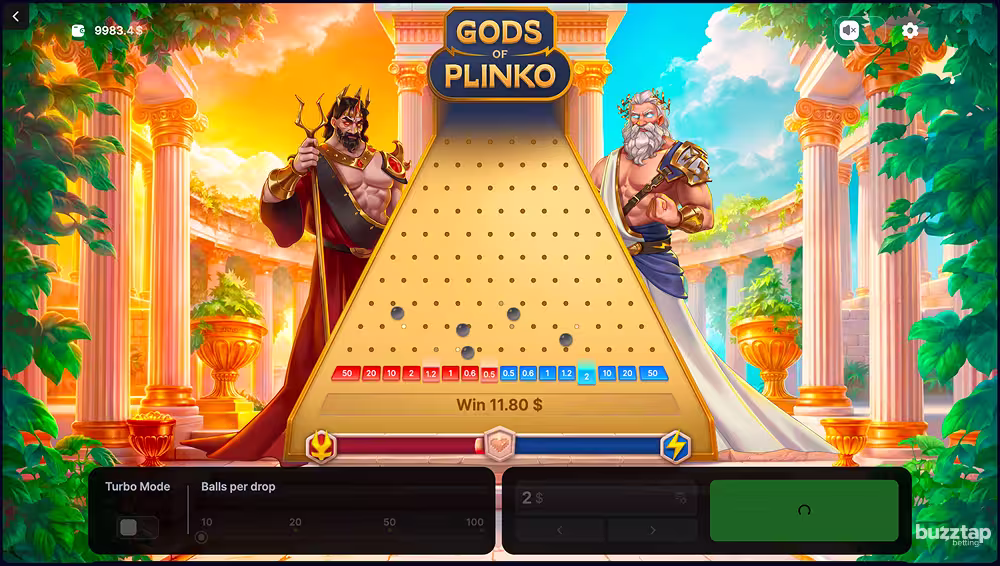 Casino plinko game Gods of Plinko by 100HP Gaming gameplay screenshot