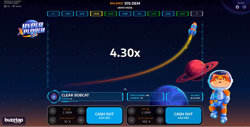 Hyper Xplorer casino game screenshot winning multiplier