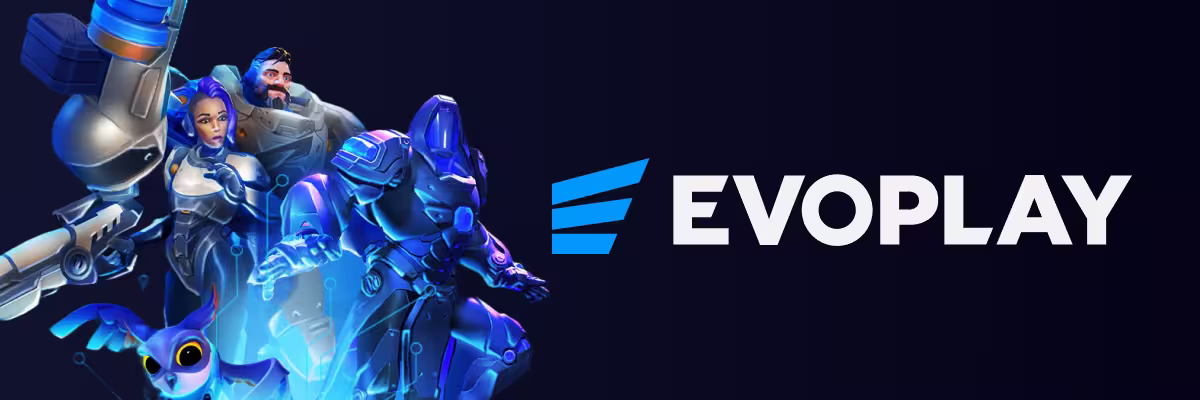 Evoplay banner featuring iconic slot game characters and the Evoplay brand logo