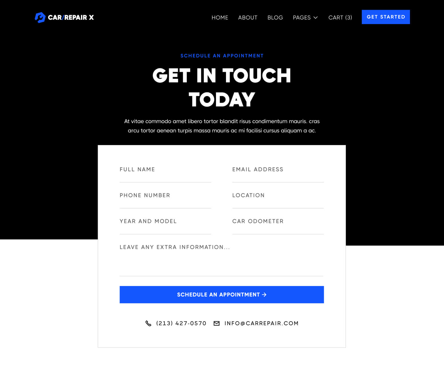 CarRepair X - Contact V1 Page - Automotive Webflow Template