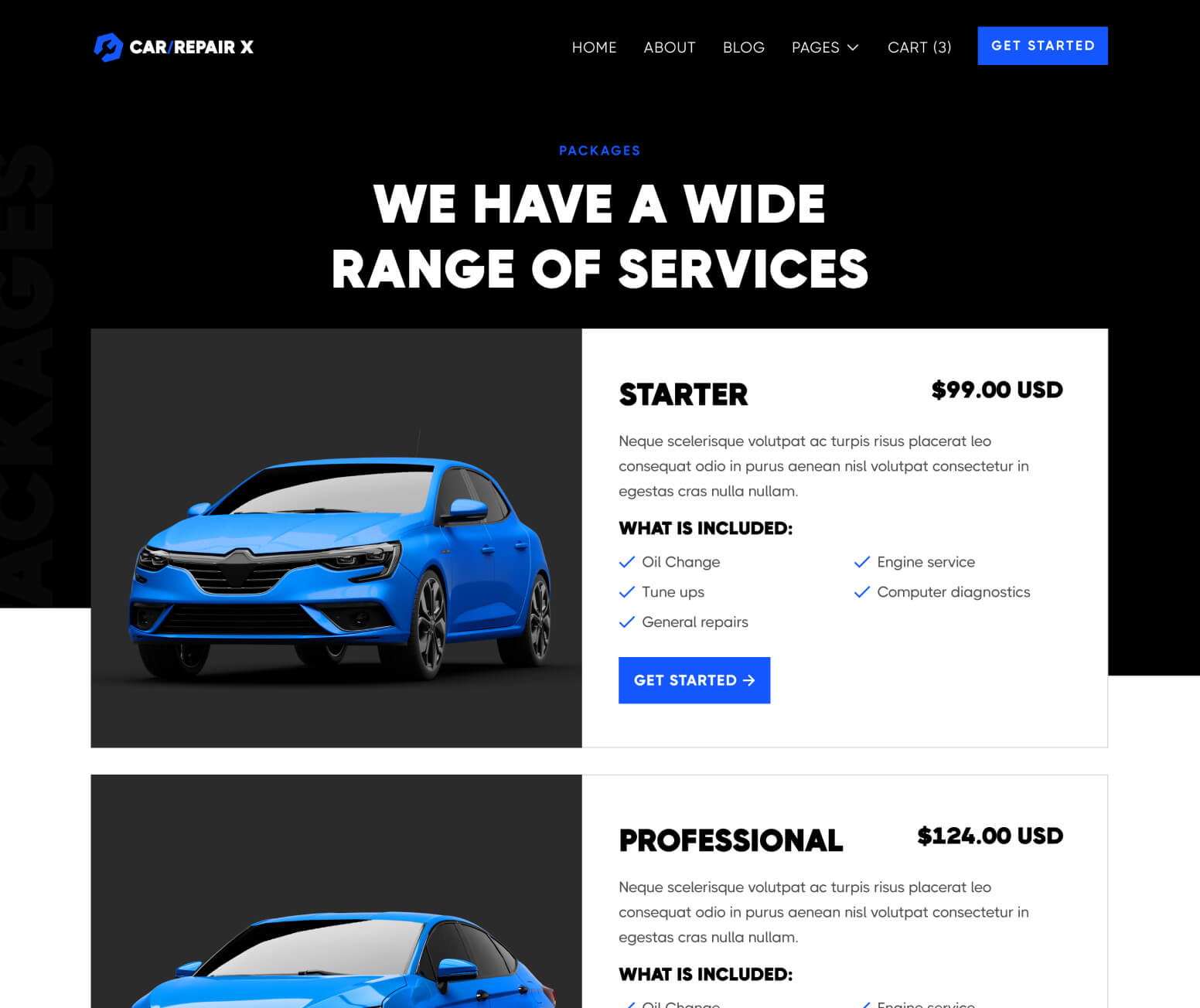 CarRepair X - Packages Page - Automotive Webflow Template