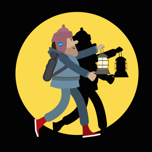 Animated GIF of a mentor leading with a lantern.