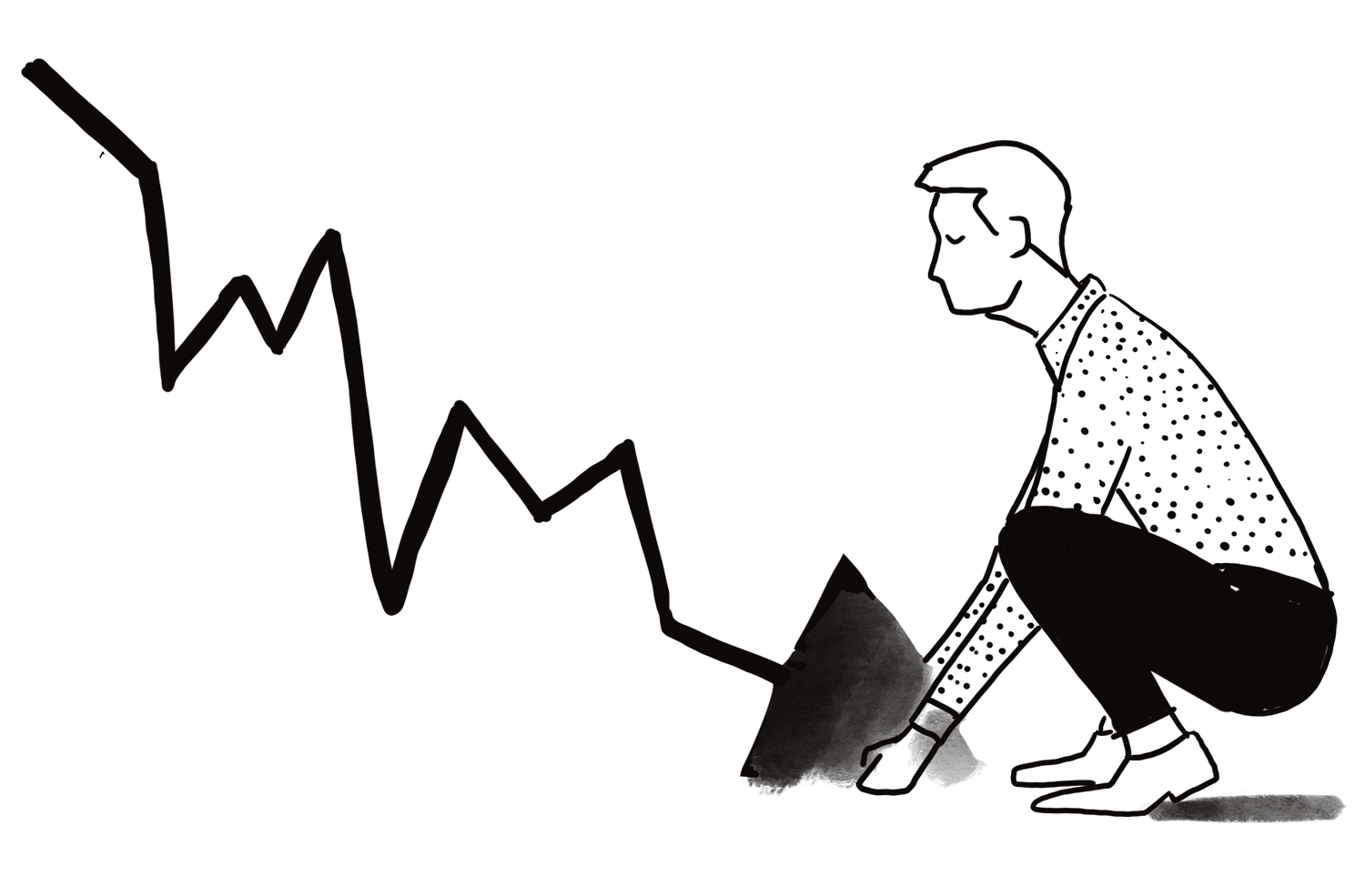 Illustration of man picking up arrow