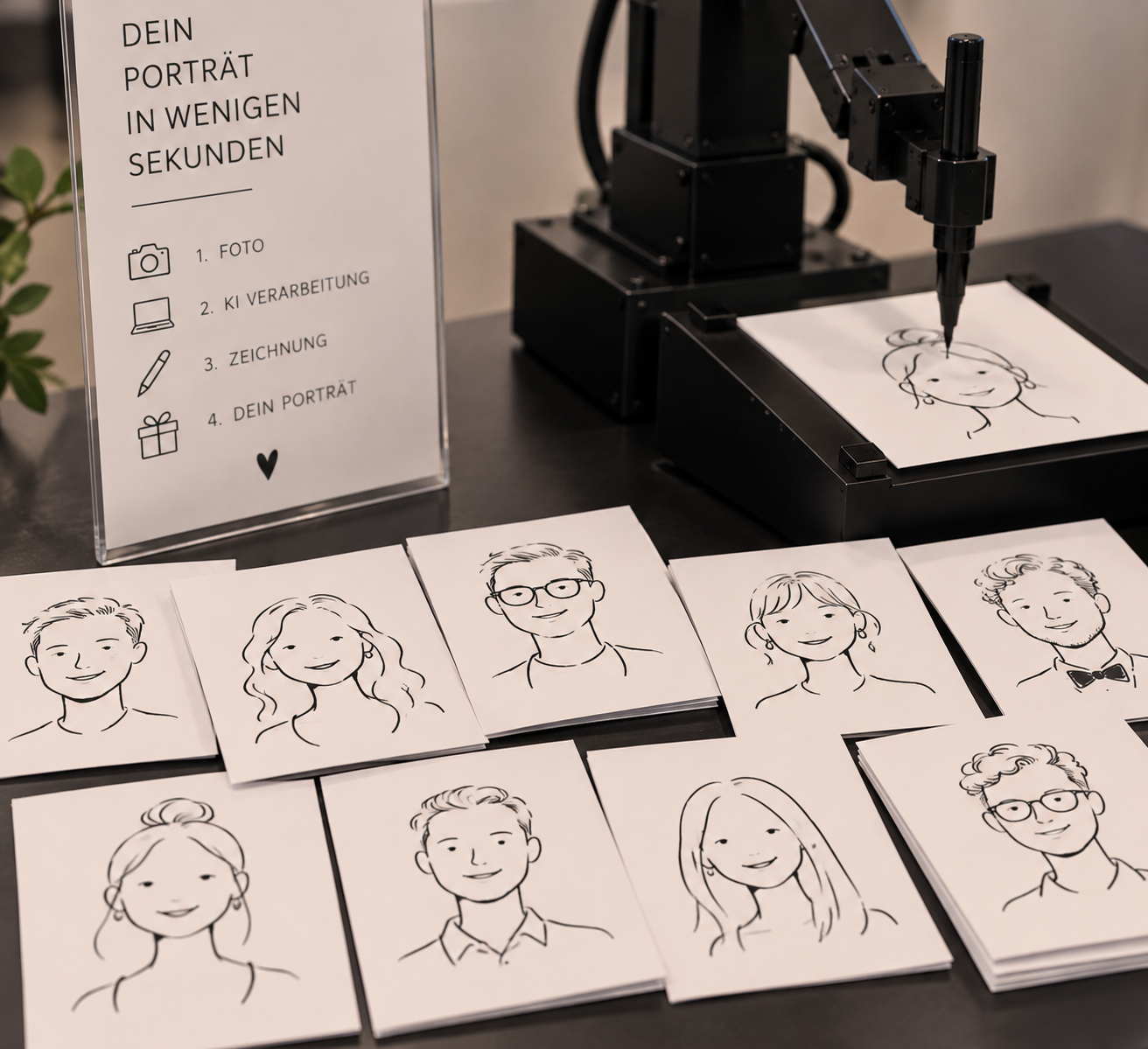 Generiert mit KI, Darstellung eines Zeichenroboters