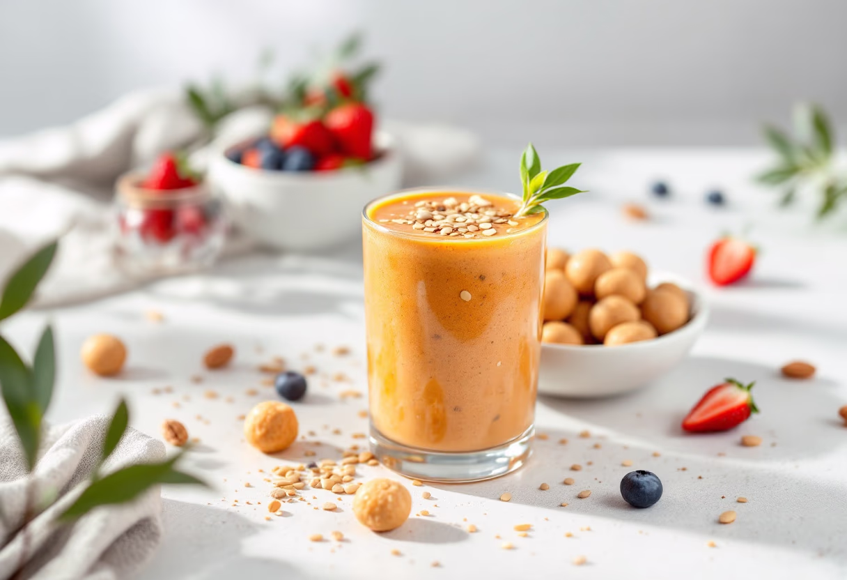 subject/scene: alcove of refreshing smoothie and protein bites for gym