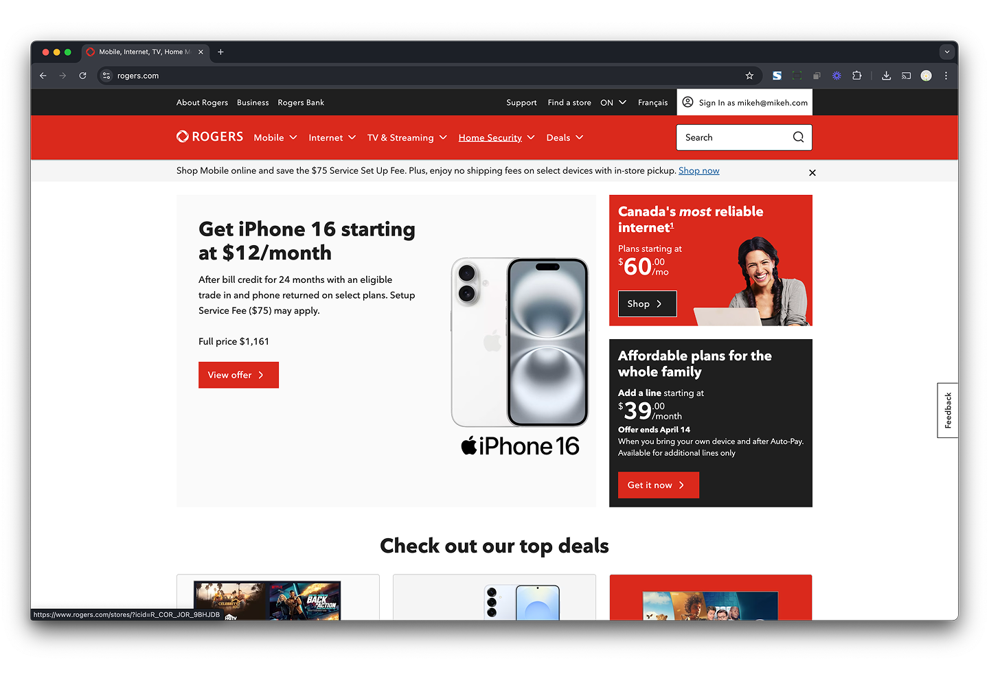 Rogers Homepage (Parent Company)