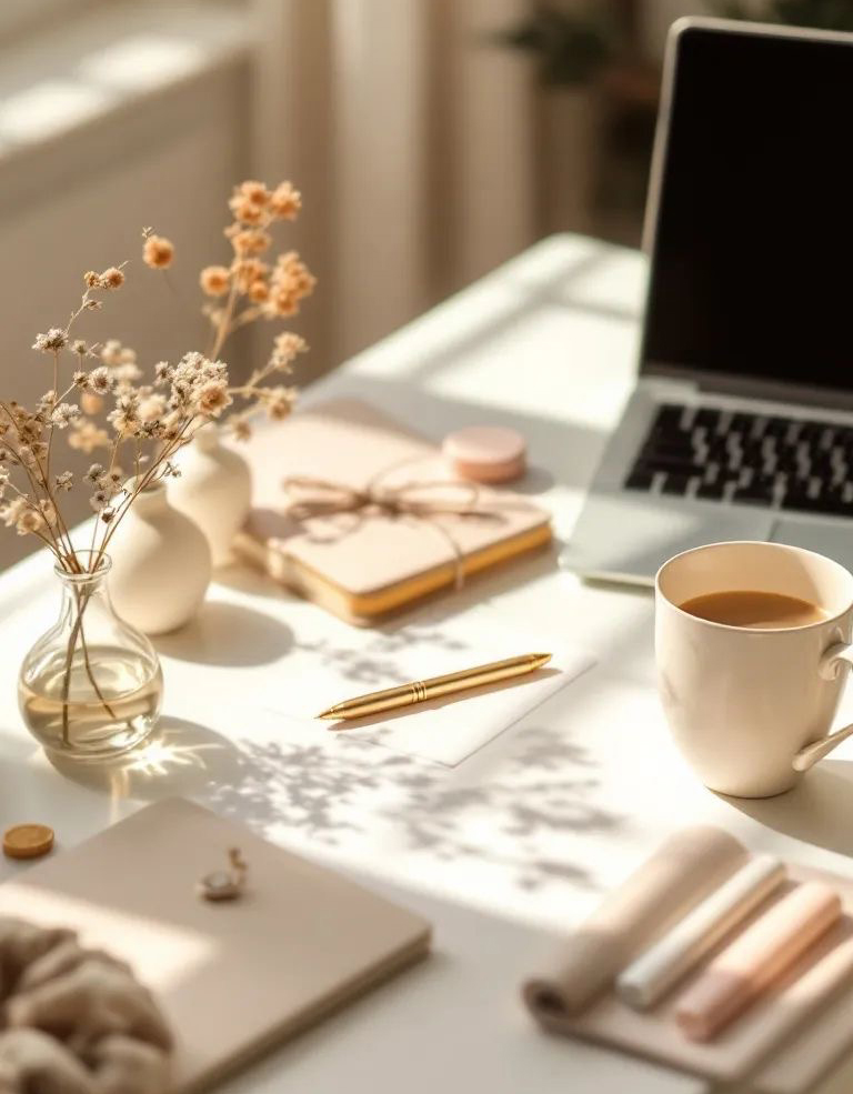 laptop with aesthetic decorative items