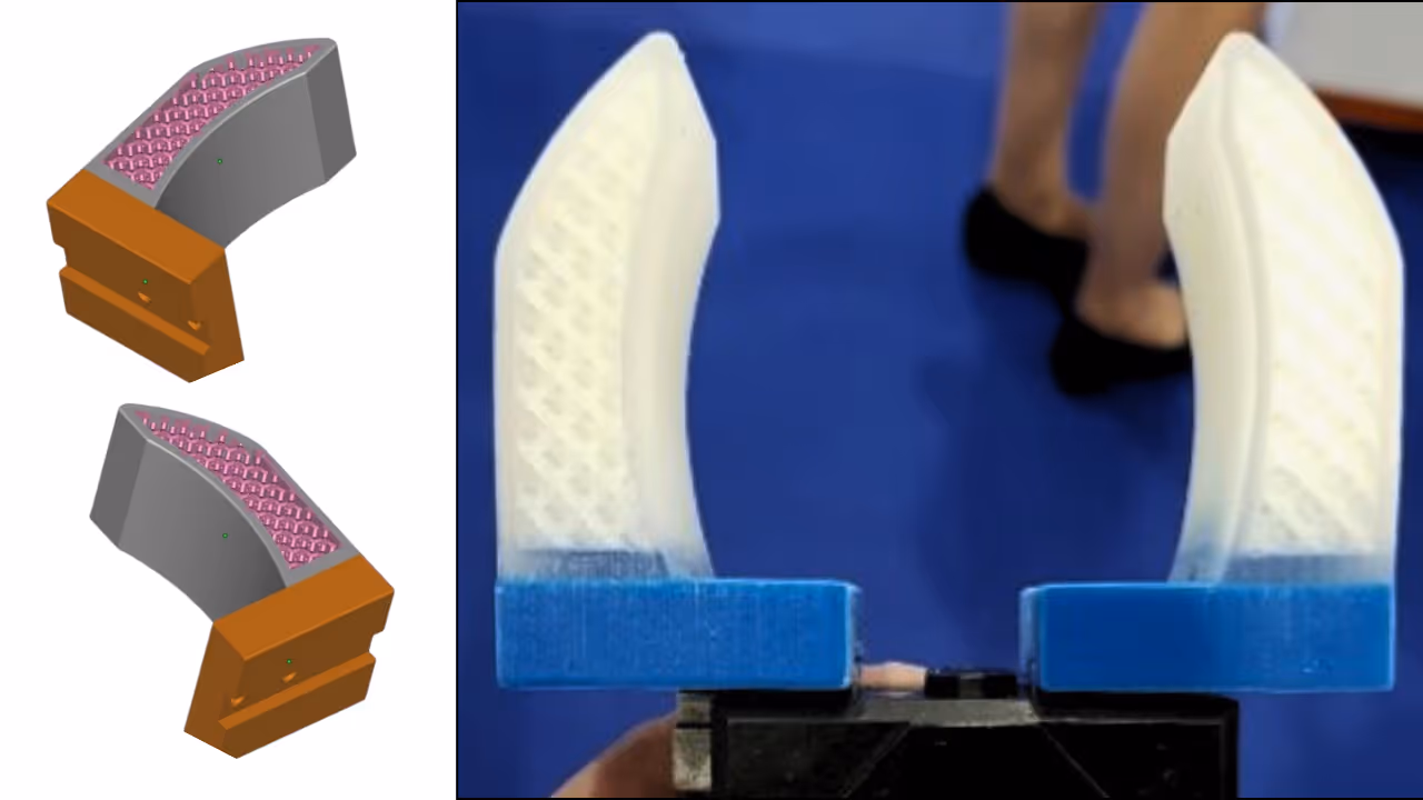 From digital design to physical form — the lattice structure visualized in CAD software and realized through 3D printing.