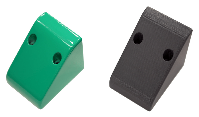 Strong, yet lightweight 3D printed protective casing used on robotic packaging machines, that were produced with FDM Nylon 12CF material and finished with green varnish.