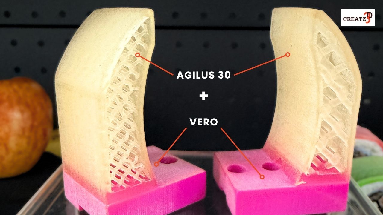 End of Arm Tooling using Agilus 30 resin for soft-touch gripper and Vero resin for rigid structure with option of multiple colours.
