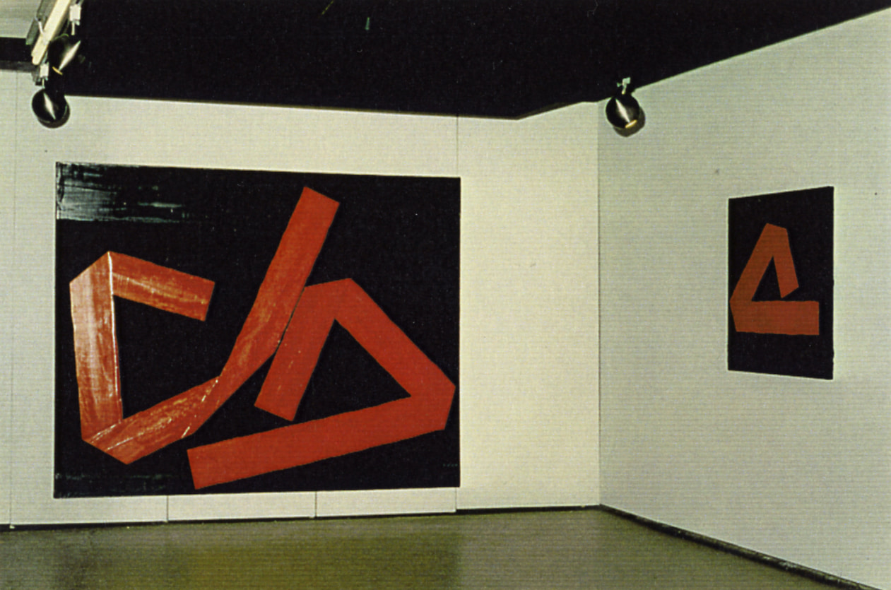 Exposition de Rikizo, art abstrait moderne à la galerie Numaga, Neuchâtel, Suisse, en 1986.