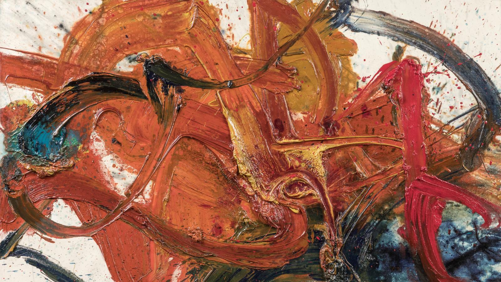 Peinture japonaise de Shiraga du collectif Gutai, rapprochée du style de Rikizo selon le British Museum.