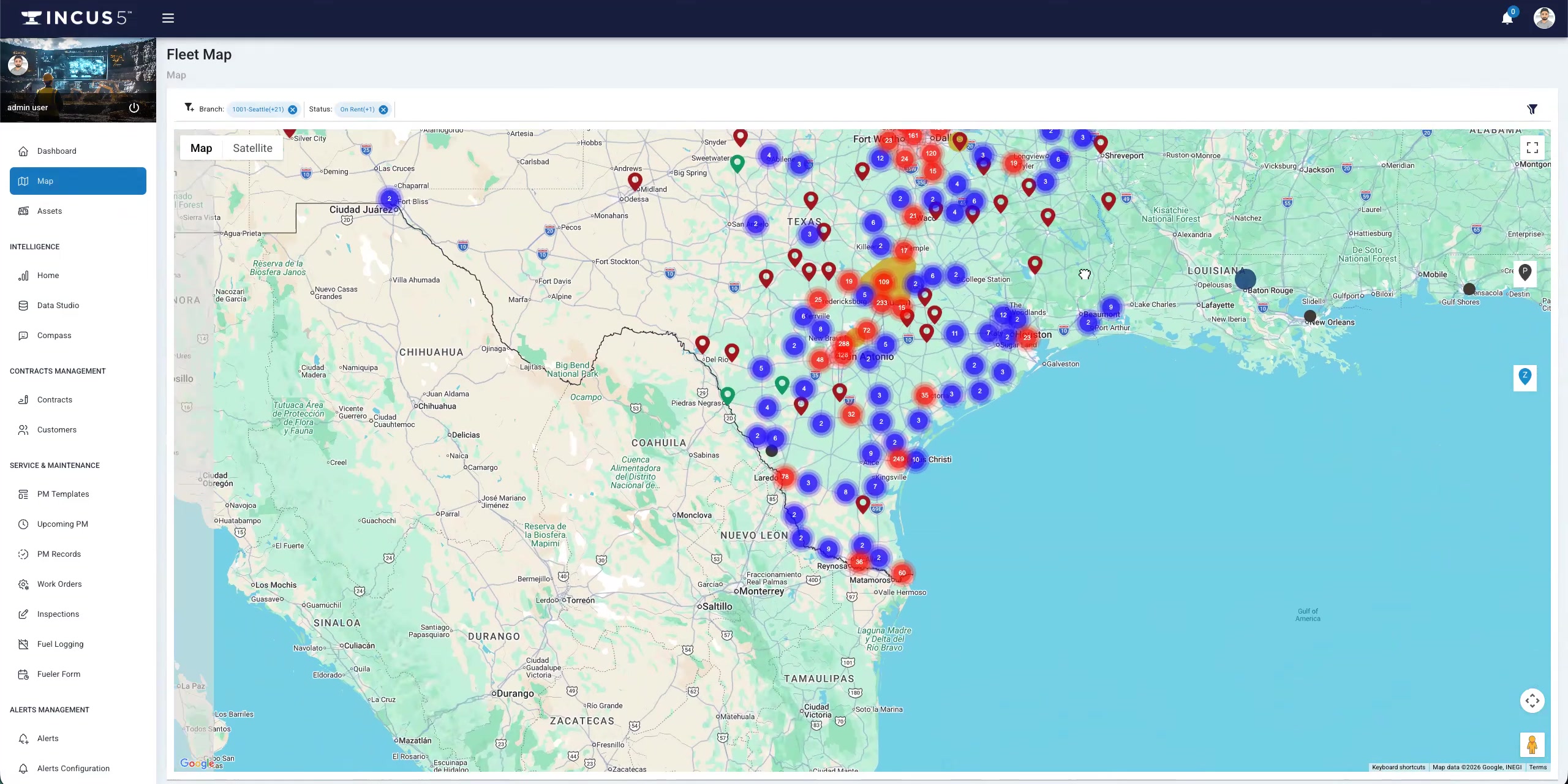 Incus5 platform fleet map view