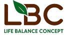 Logo for LBC med en grønn blad over bokstaven L og teksten 'LIFE-BALANCE CONCEPT' under.