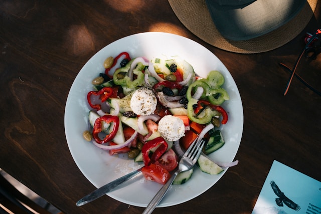 greek salad on a table