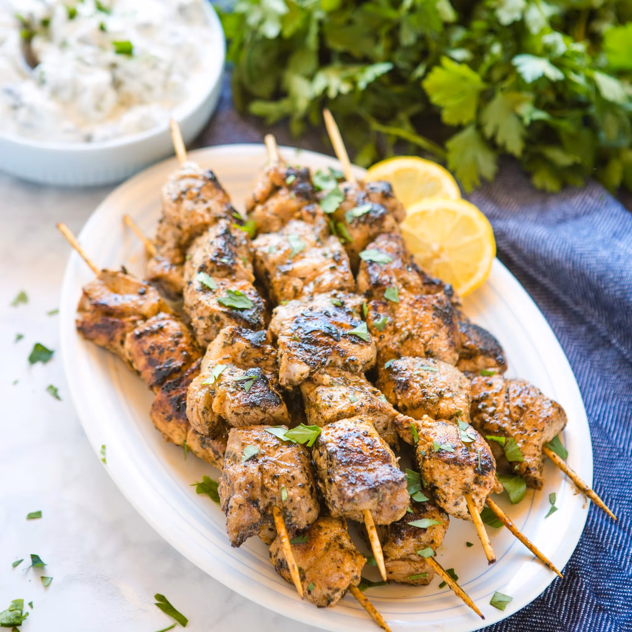 A pork souvlaki with lemons