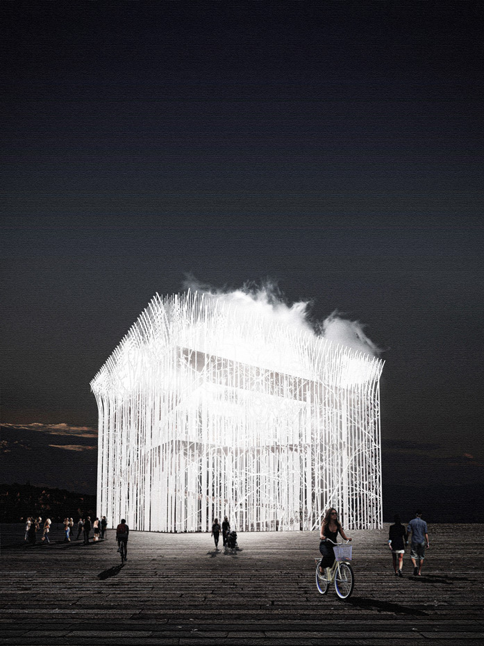 Three young men in red blazers standing in the desert.