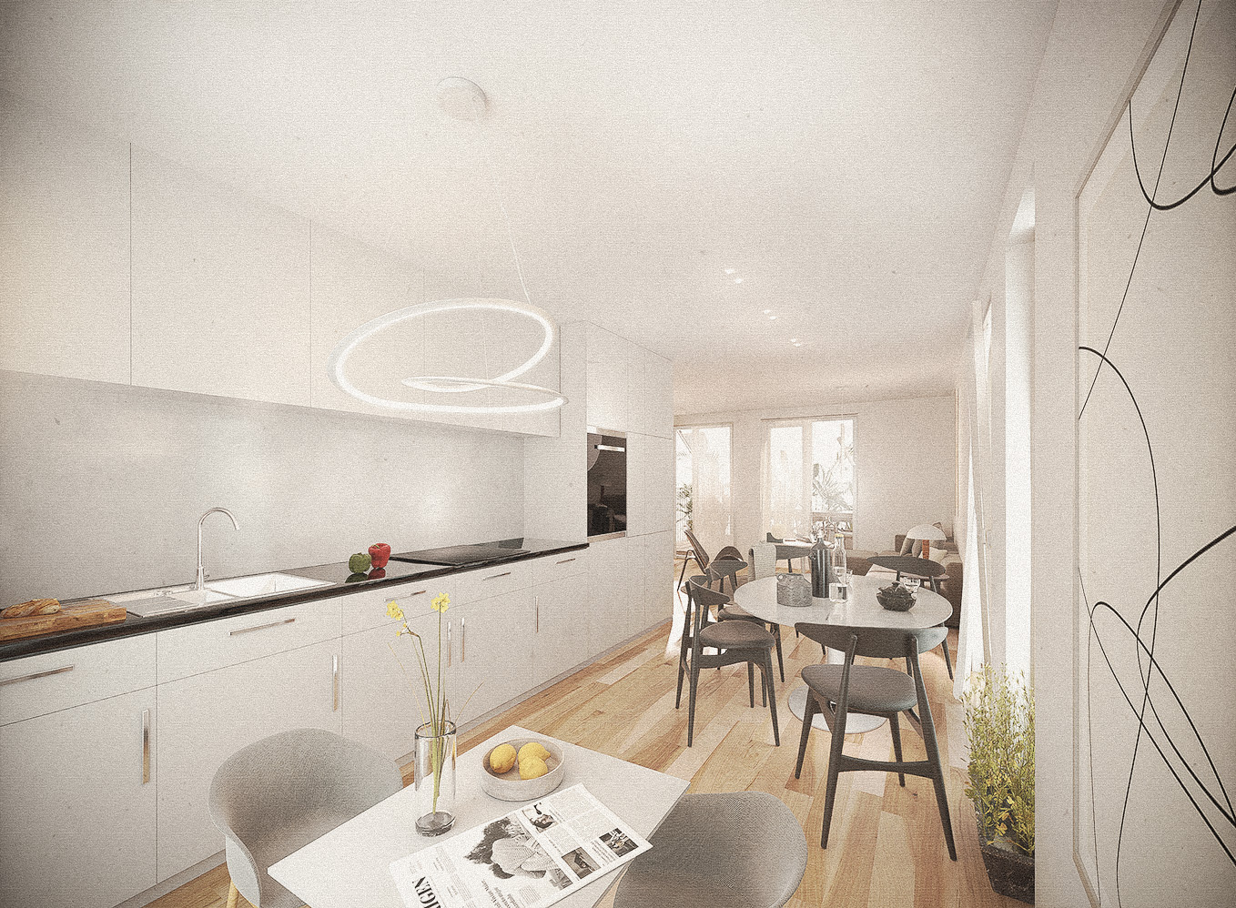 Contemporary kitchen — bright interior render by TOMA Studio