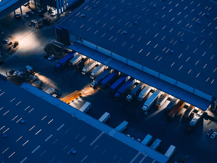 Storage facilities filled with the trucks from the outside